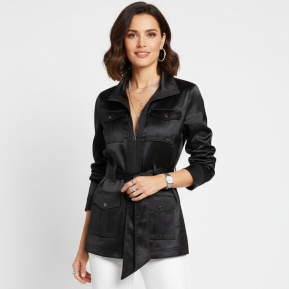 White House Black Market Women’s Belted Satin Utility Jacket & Skirt Set 18 - Picture 4 of 12
